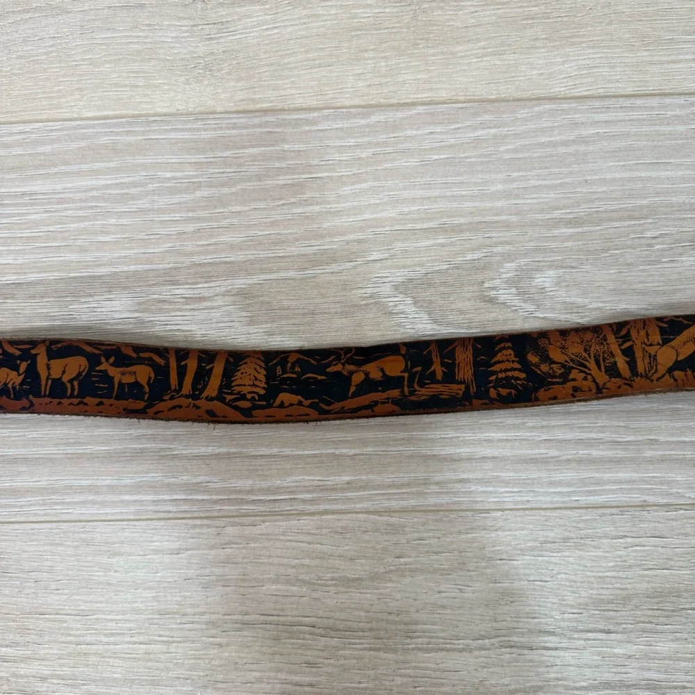 Vintage Made in USA Deer Forest Leather Belt